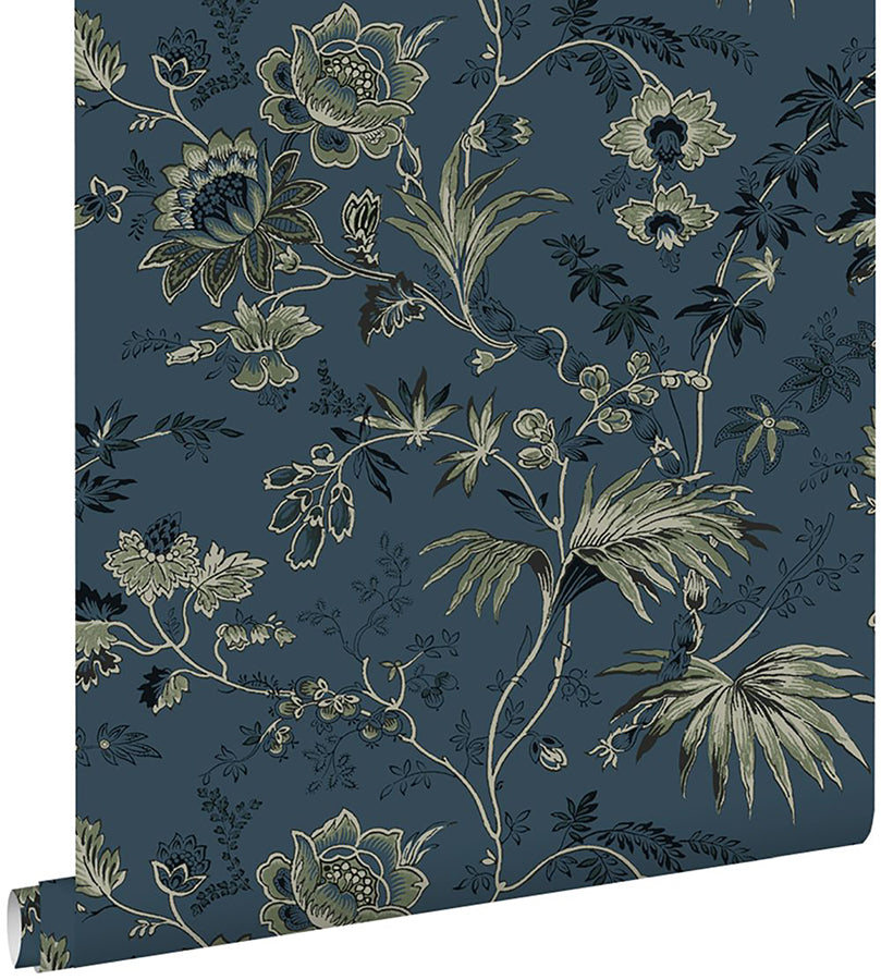 Juliet Blue Decorative Jacobean Wallpaper  | Brewster Wallcovering - The WorkRm