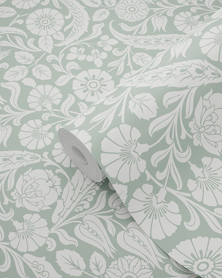 Cordelia Green Baroque Blooms Wallpaper - Brewster Wallcovering