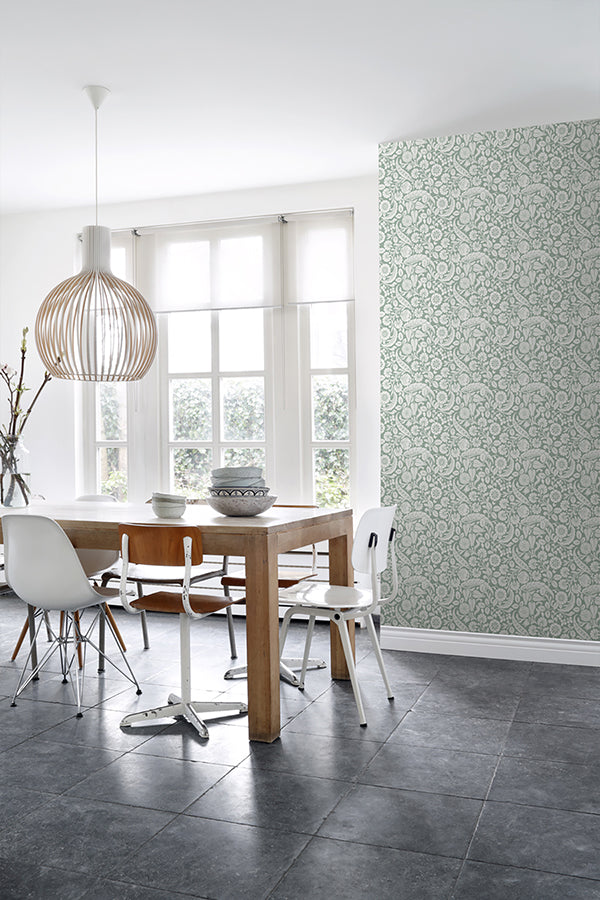 Cordelia Green Baroque Blooms Wallpaper - Brewster Wallcovering