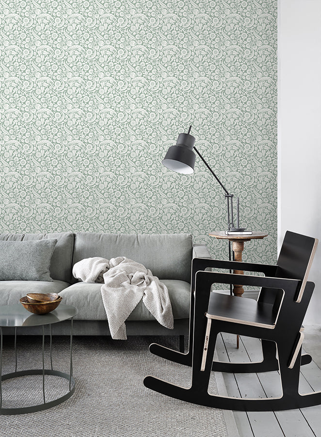 Cordelia Green Baroque Blooms Wallpaper - Brewster Wallcovering