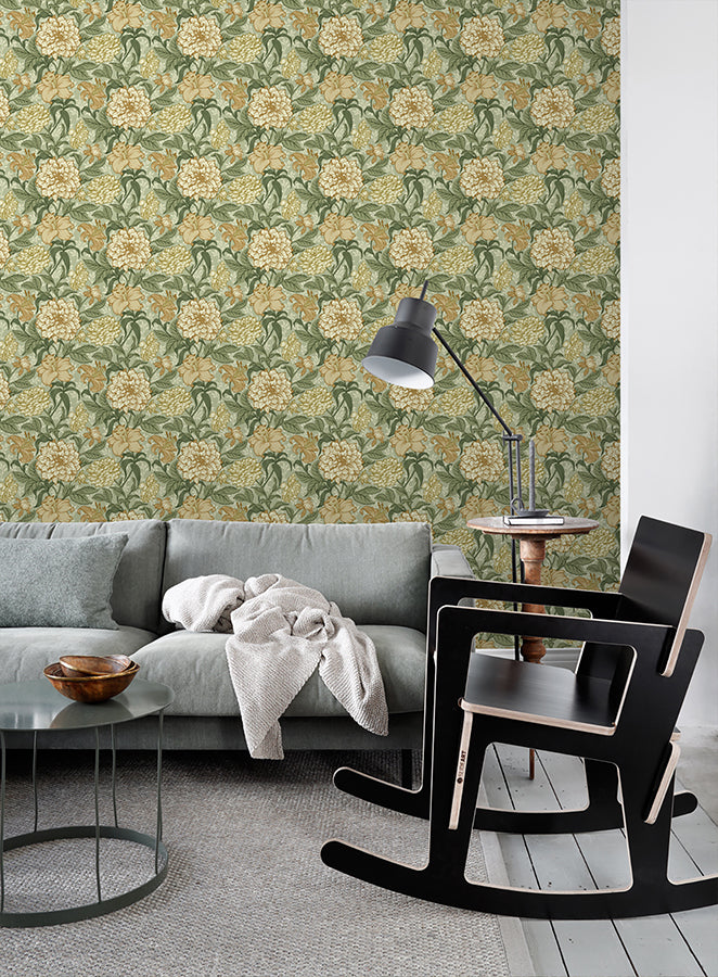 Persephone Yellow Spring Blossoms Wallpaper - Brewster Wallcovering