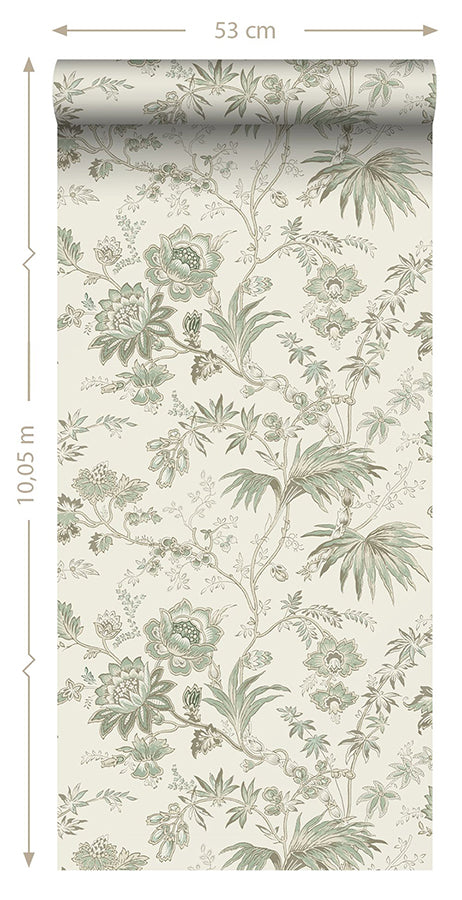 Juliet Neutral Decorative Jacobean Wallpaper - Brewster Wallcovering