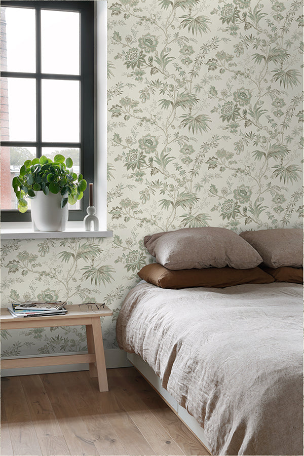 Juliet Neutral Decorative Jacobean Wallpaper - Brewster Wallcovering