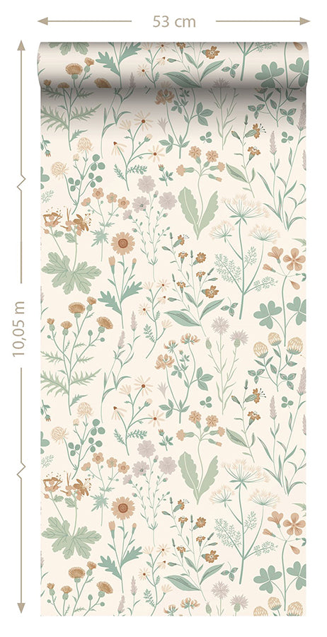 Letitia Cream Summer Meadows Wallpaper - Brewster Wallcovering