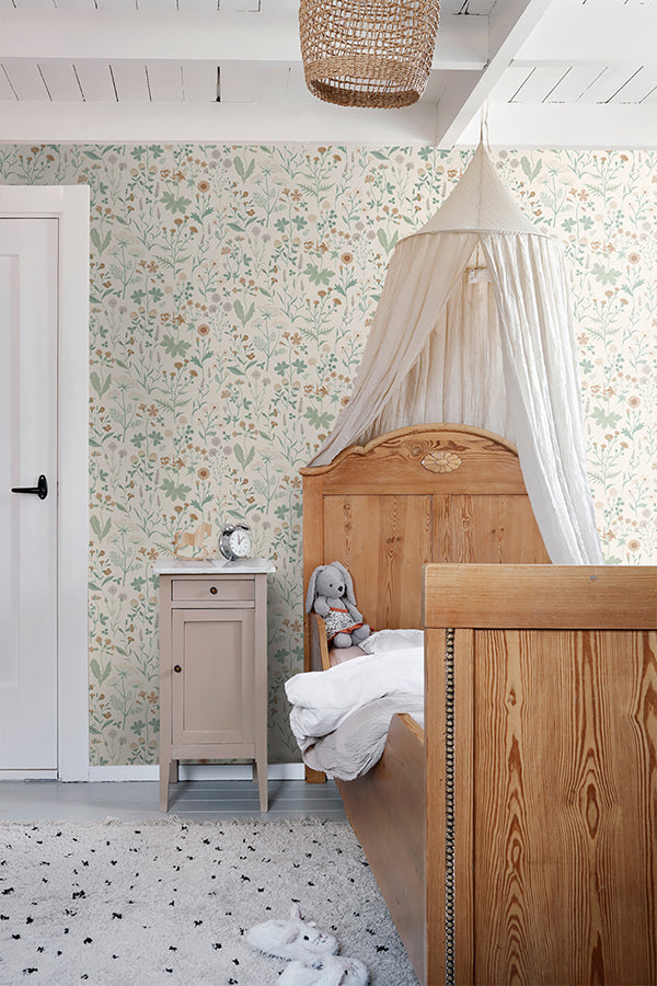 Letitia Cream Summer Meadows Wallpaper - Brewster Wallcovering