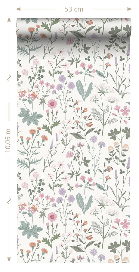 Letitia Purple Summer Meadows Wallpaper - Brewster Wallcovering