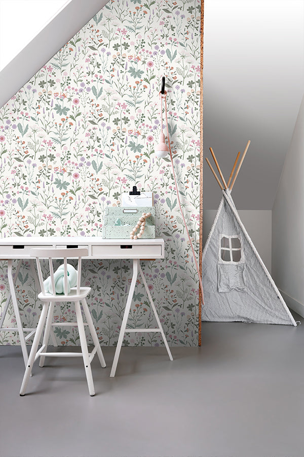 Letitia Purple Summer Meadows Wallpaper - Brewster Wallcovering