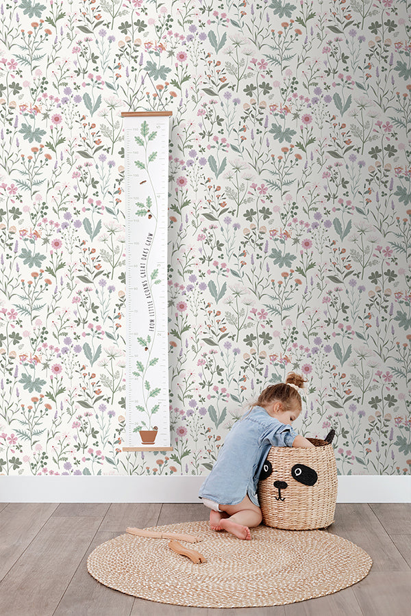 Letitia Purple Summer Meadows Wallpaper - Brewster Wallcovering