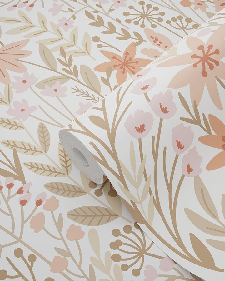 Eudora Pink Prairie Petals Wallpaper - Brewster Wallcovering