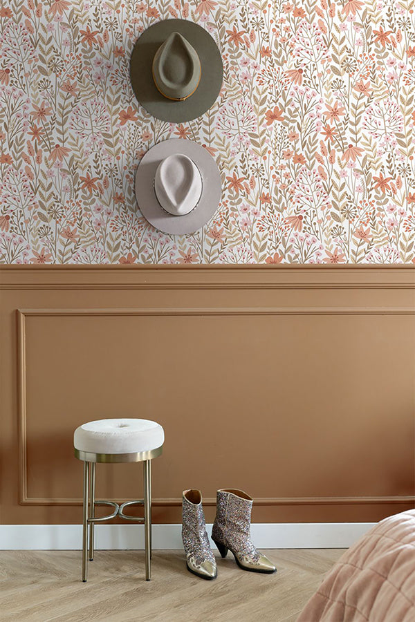 Eudora Pink Prairie Petals Wallpaper - Brewster Wallcovering