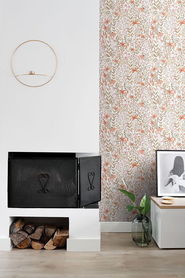 Eudora Pink Prairie Petals Wallpaper - Brewster Wallcovering