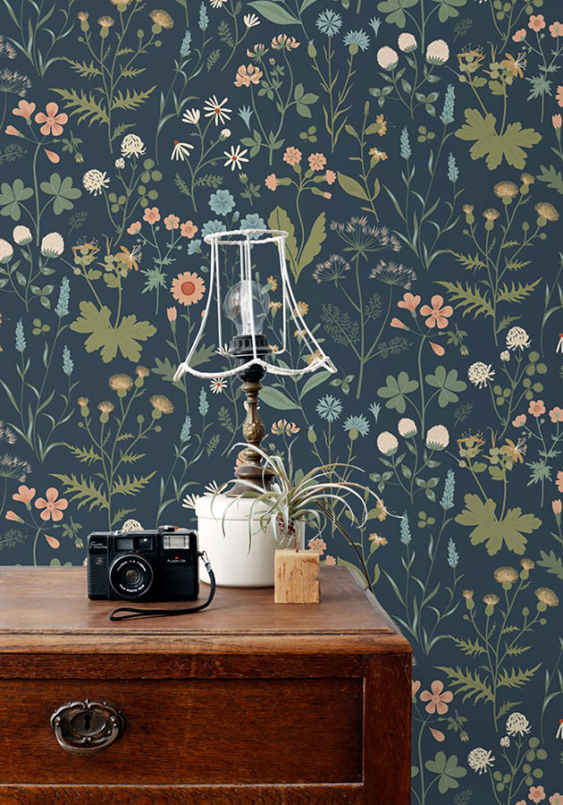 Letitia Indigo Summer Meadows Wallpaper  | Brewster Wallcovering - The WorkRm