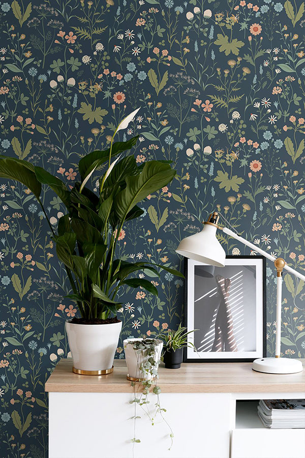 Letitia Indigo Summer Meadows Wallpaper  | Brewster Wallcovering - The WorkRm