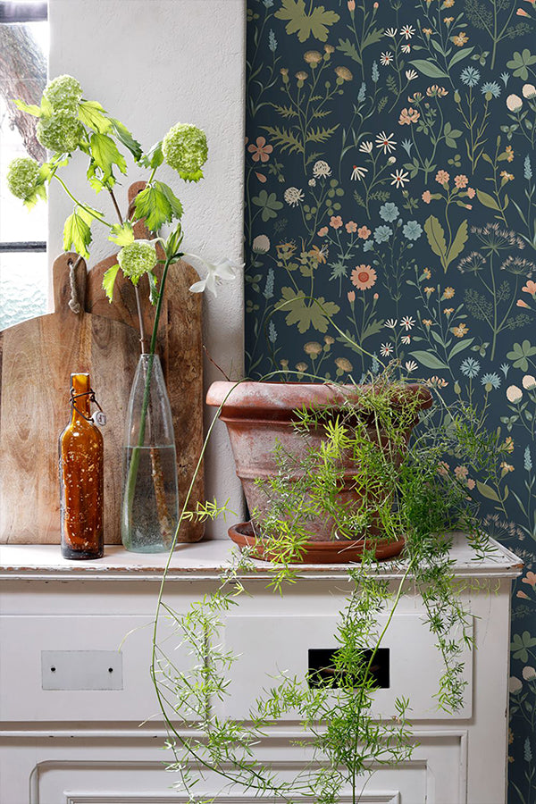 Letitia Indigo Summer Meadows Wallpaper  | Brewster Wallcovering - The WorkRm