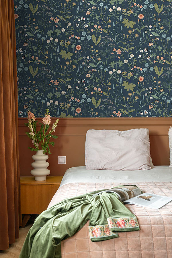 Letitia Indigo Summer Meadows Wallpaper  | Brewster Wallcovering - The WorkRm