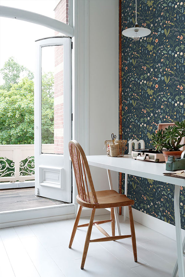 Letitia Indigo Summer Meadows Wallpaper  | Brewster Wallcovering - The WorkRm