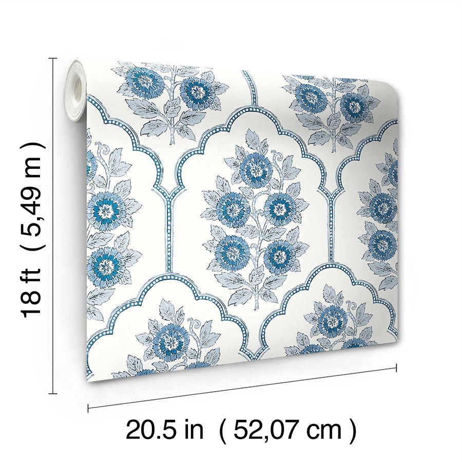 Floral Bazaar Delft Blue Peel and Stick Wallpaper - Brewster Wallcovering