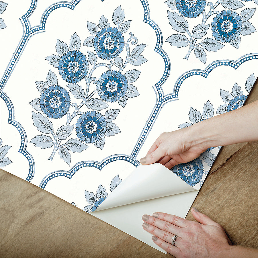 Floral Bazaar Delft Blue Peel and Stick Wallpaper - Brewster Wallcovering