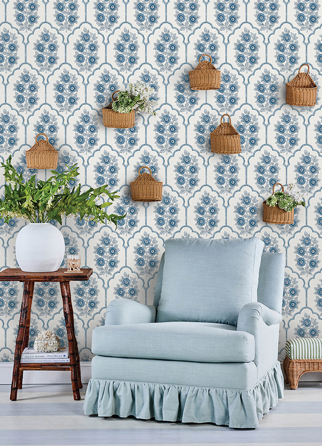 Floral Bazaar Delft Blue Peel and Stick Wallpaper - Brewster Wallcovering