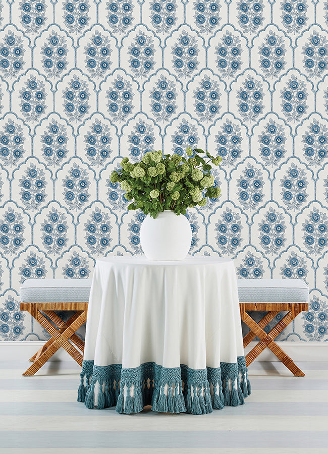 Floral Bazaar Delft Blue Peel and Stick Wallpaper - Brewster Wallcovering