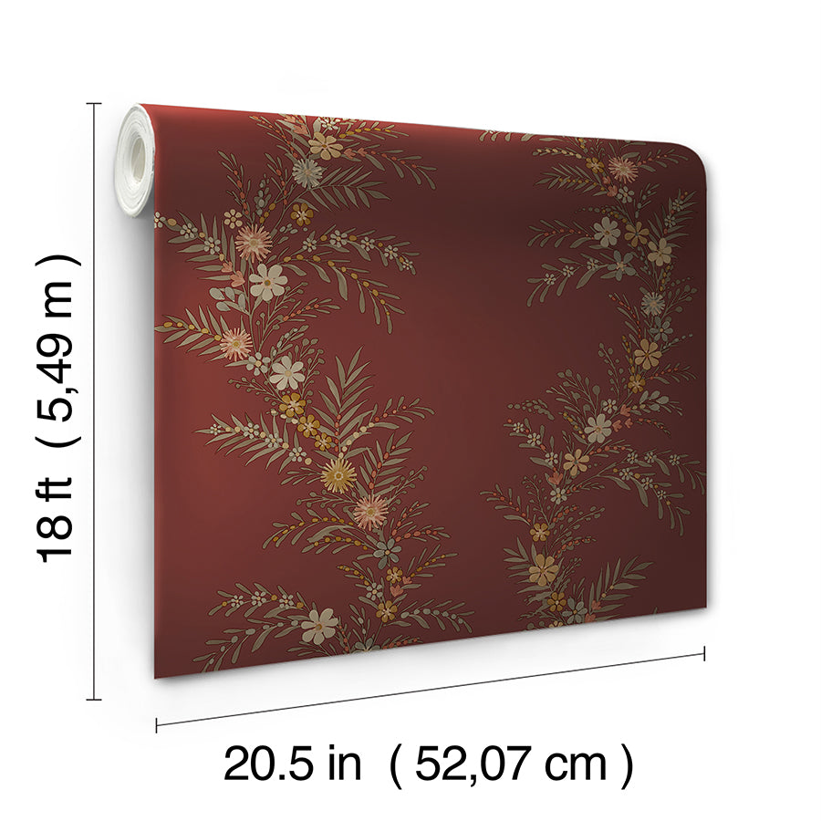 CLJ Posy Cranberry Peel and Stick Wallpaper - Brewster Wallcovering