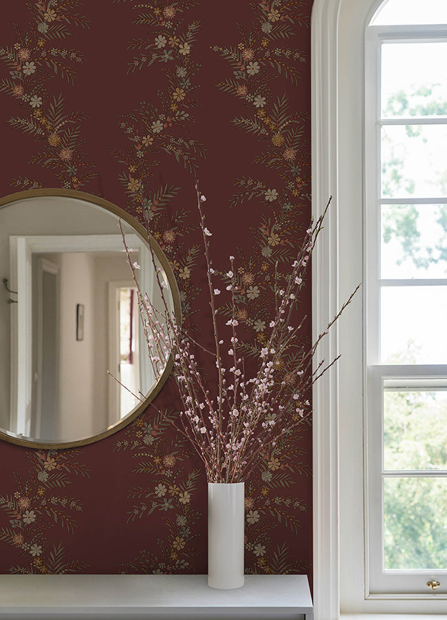 CLJ Posy Cranberry Peel and Stick Wallpaper - Brewster Wallcovering