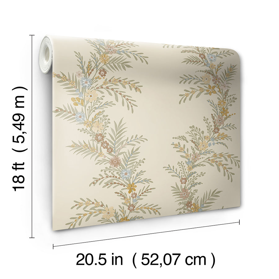 CLJ Posy Vanilla Peel and Stick Wallpaper - Brewster Wallcovering