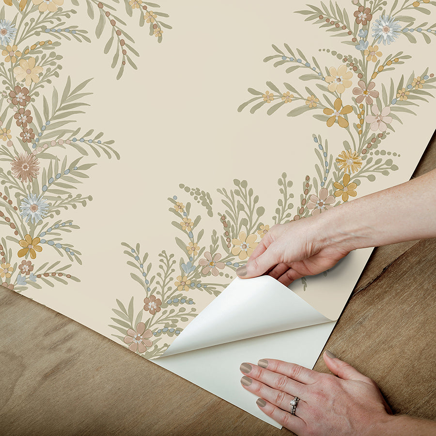 CLJ Posy Vanilla Peel and Stick Wallpaper - Brewster Wallcovering