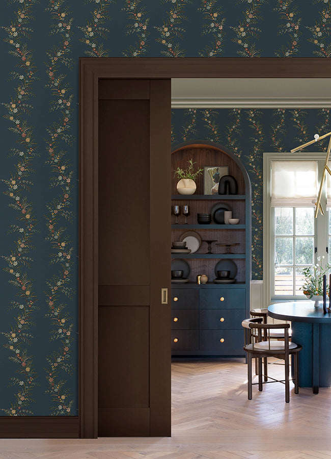 CLJ Posy Midnight Peel and Stick Wallpaper - Brewster Wallcovering