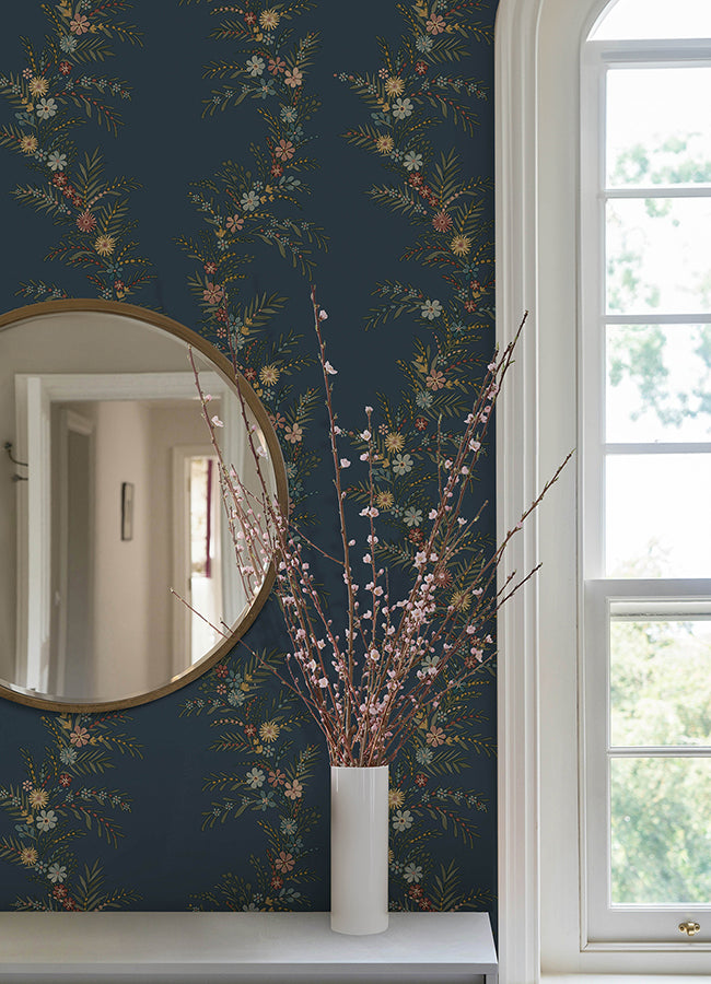 CLJ Posy Midnight Peel and Stick Wallpaper - Brewster Wallcovering