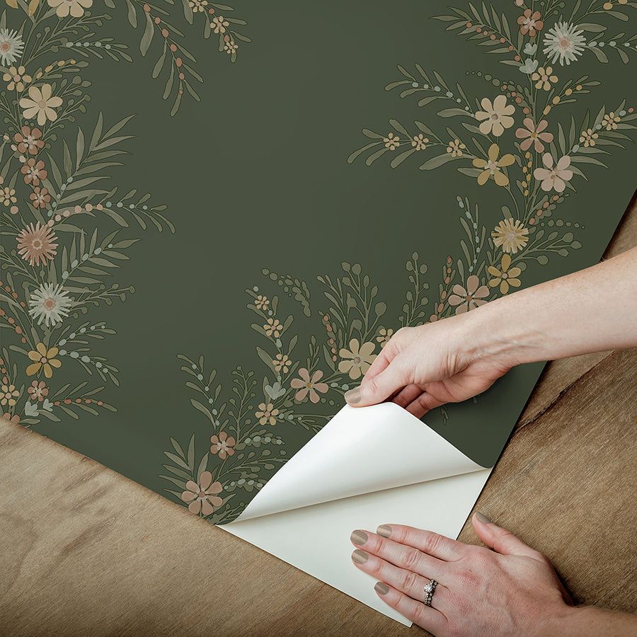 CLJ Posy Spruce Peel and Stick Wallpaper - Brewster Wallcovering