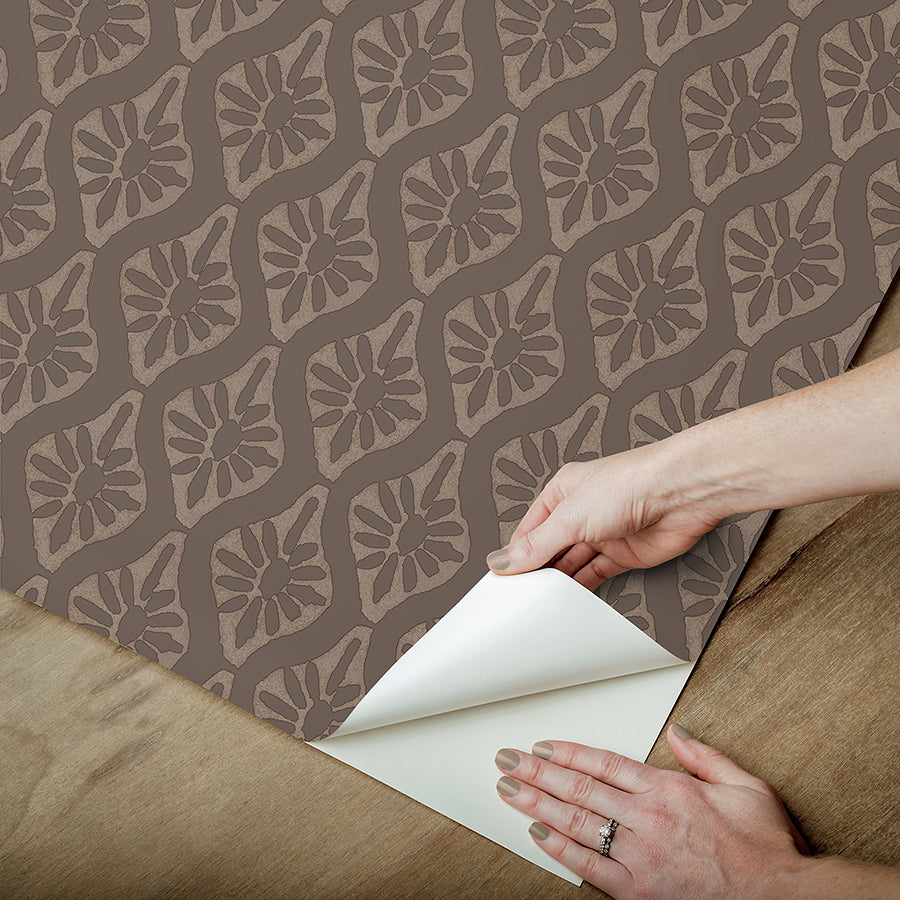 CLJ Nova Carob Brown Peel and Stick Wallpaper - Brewster Wallcovering