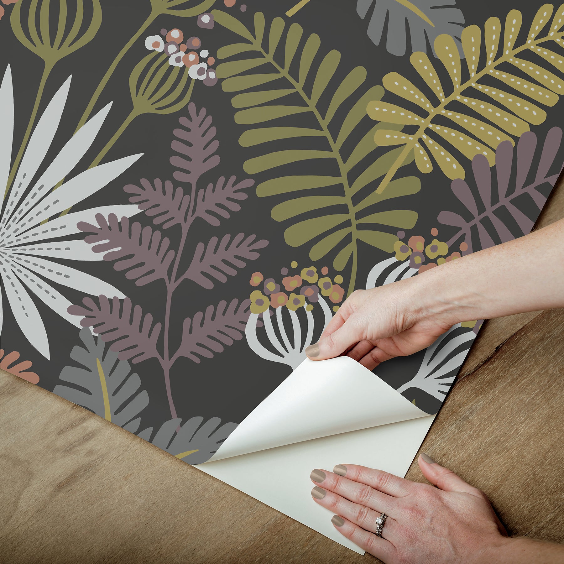 Marajo Black Peel and Stick Wallpaper - Brewster Wallcovering