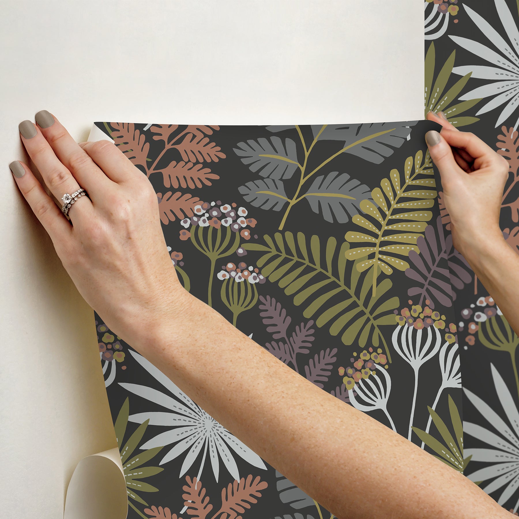 Marajo Black Peel and Stick Wallpaper - Brewster Wallcovering