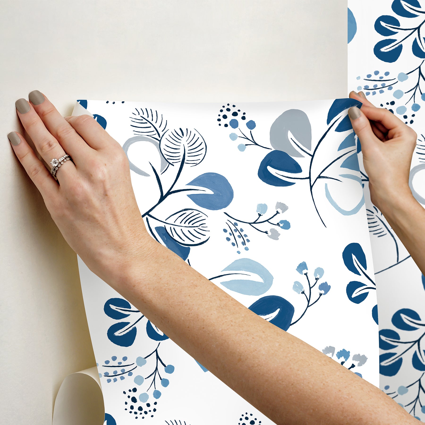 Roux Blue Peel and Stick Wallpaper - Brewster Wallcovering