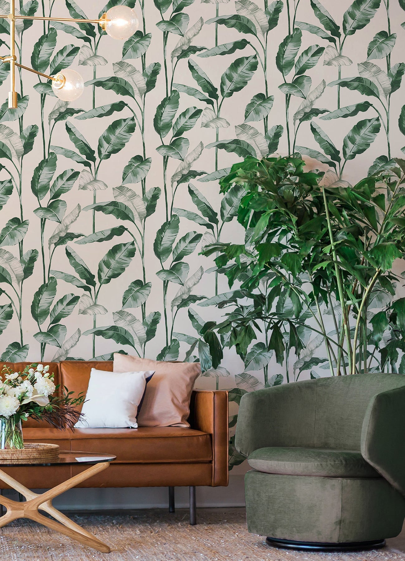 Teal Banana Leaf Peel and Stick Wallpaper - Brewster Wallcovering