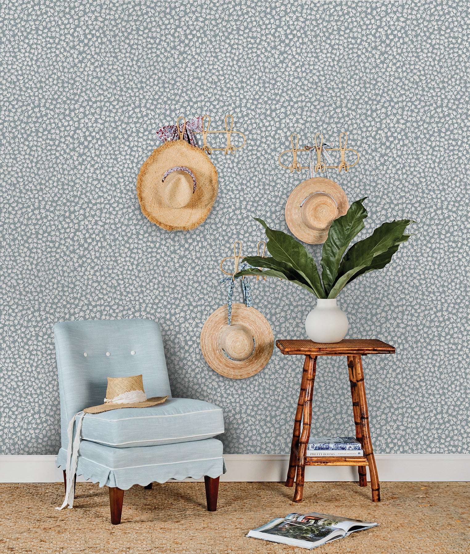 Sea Fern Slate Blue Peel and Stick Wallpaper - Brewster Wallcovering