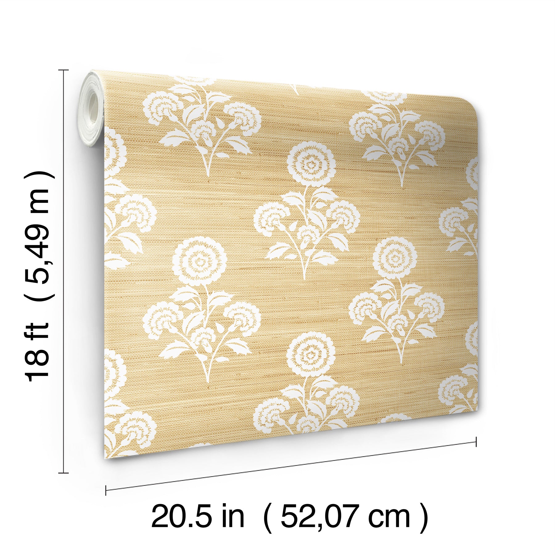 Flourish Block Print Wheat Faux Grasscloth Peel and Stick Wallpaper - Brewster Wallcovering