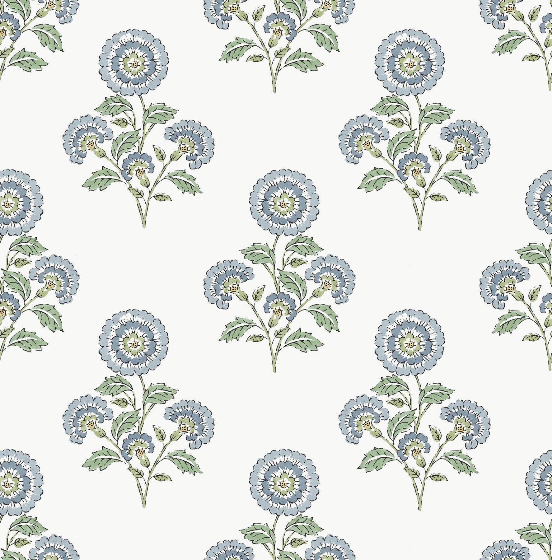 Picture of Flourish Block Print Blue and Green Multi Peel and Stick Wallpaper