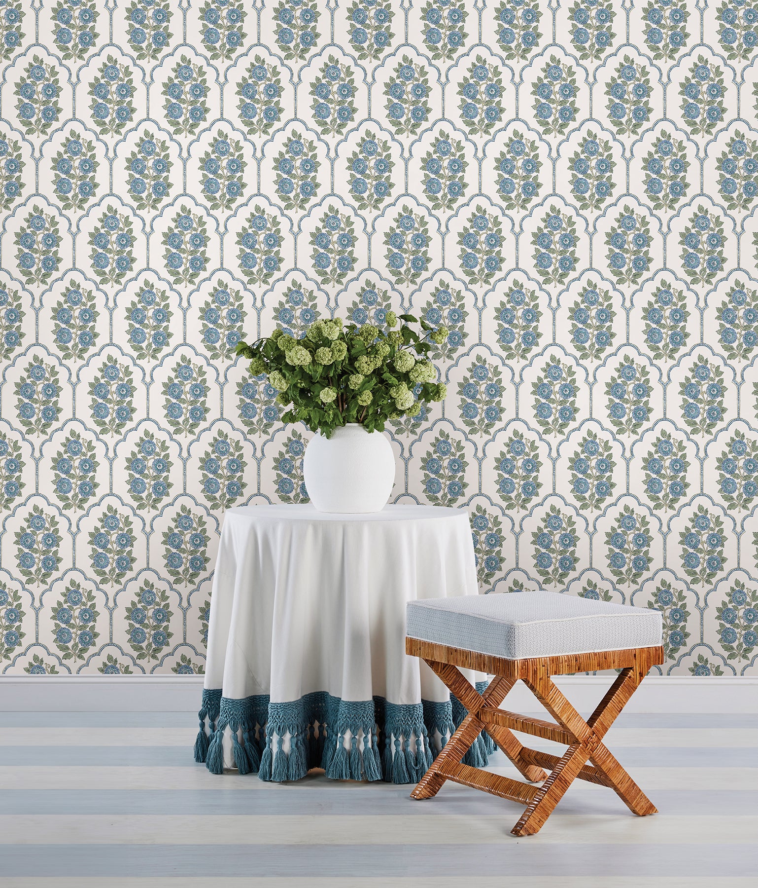 Floral Bazaar Green and Blue Peel and Stick Wallpaper - Brewster Wallcovering