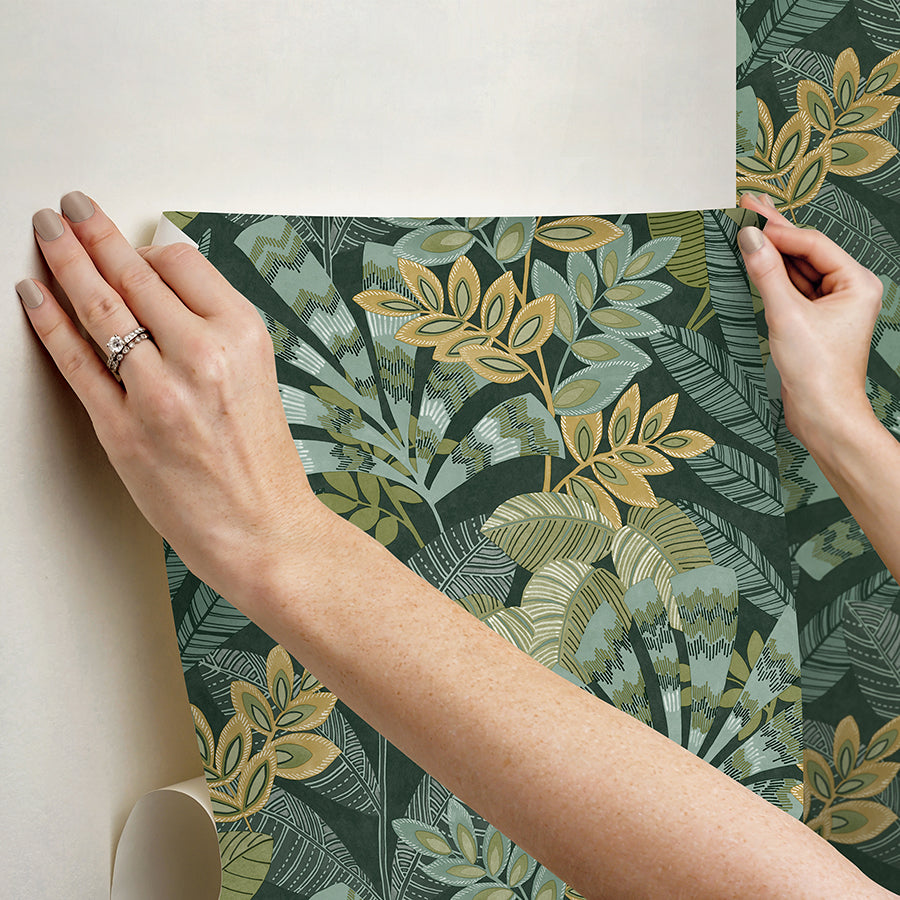 Yara Green Peel and Stick Wallpaper - Brewster Wallcovering