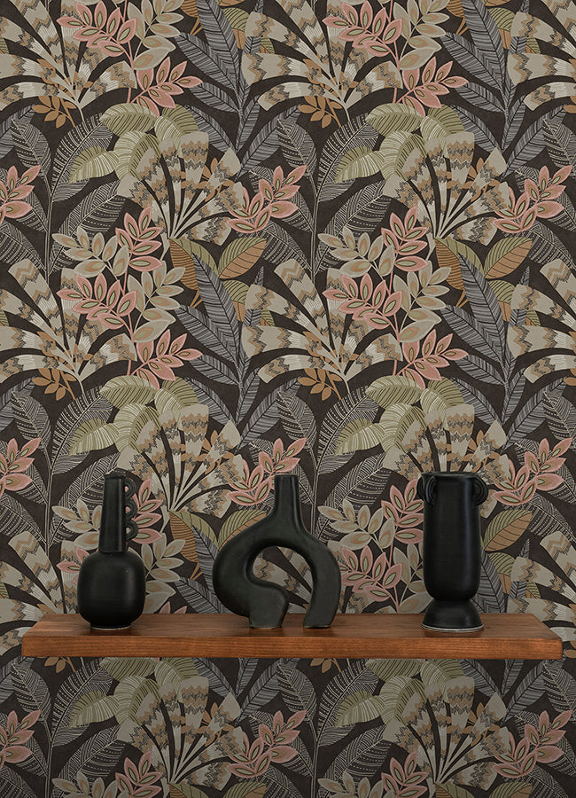 Yara Charcoal Peel and Stick Wallpaper - Brewster Wallcovering