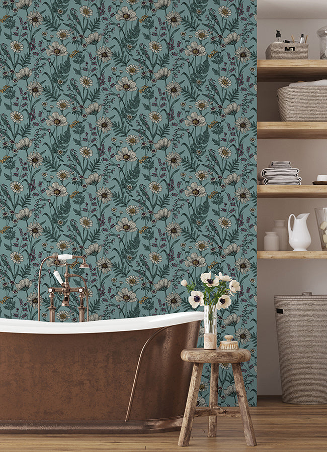 Spring Meadow Blue Peel and Stick Wallpaper - Brewster Wallcovering