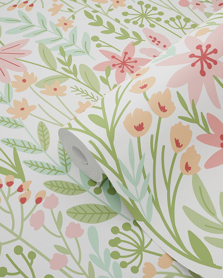 Eudora Green Prairie Petals Wallpaper - Brewster Wallcovering