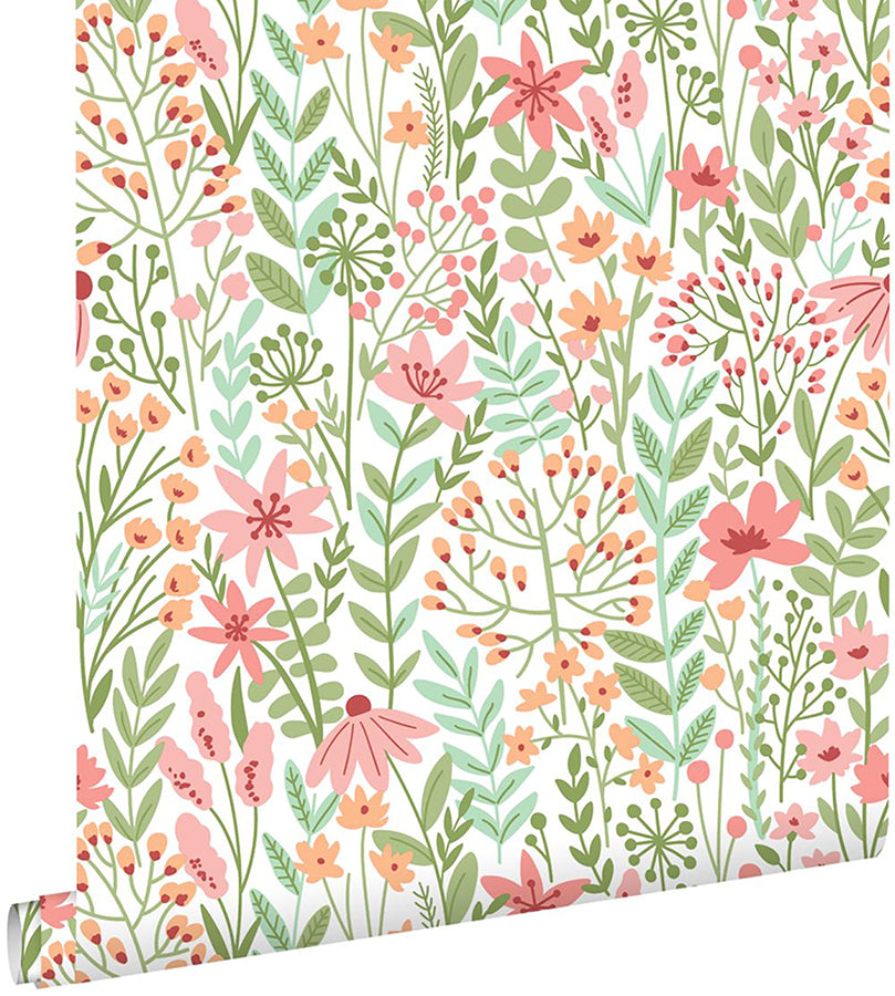 Eudora Green Prairie Petals Wallpaper - Brewster Wallcovering