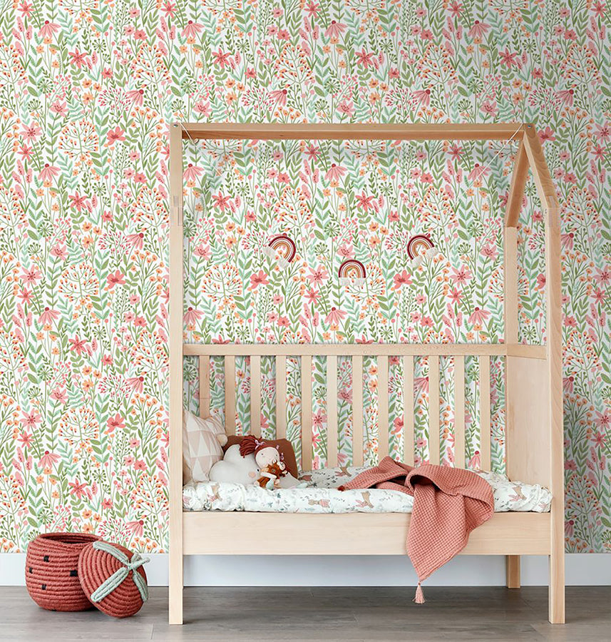 Eudora Green Prairie Petals Wallpaper - Brewster Wallcovering