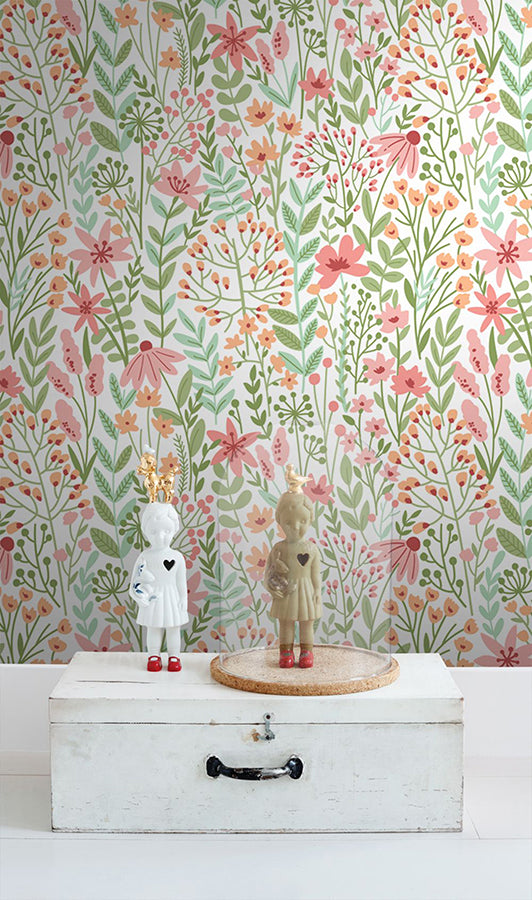 Eudora Green Prairie Petals Wallpaper - Brewster Wallcovering