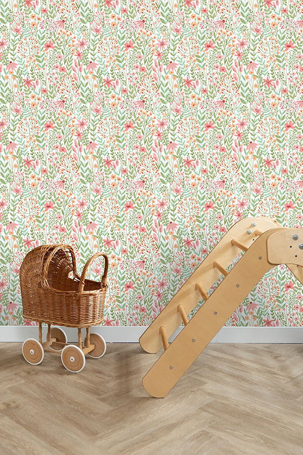 Eudora Green Prairie Petals Wallpaper - Brewster Wallcovering