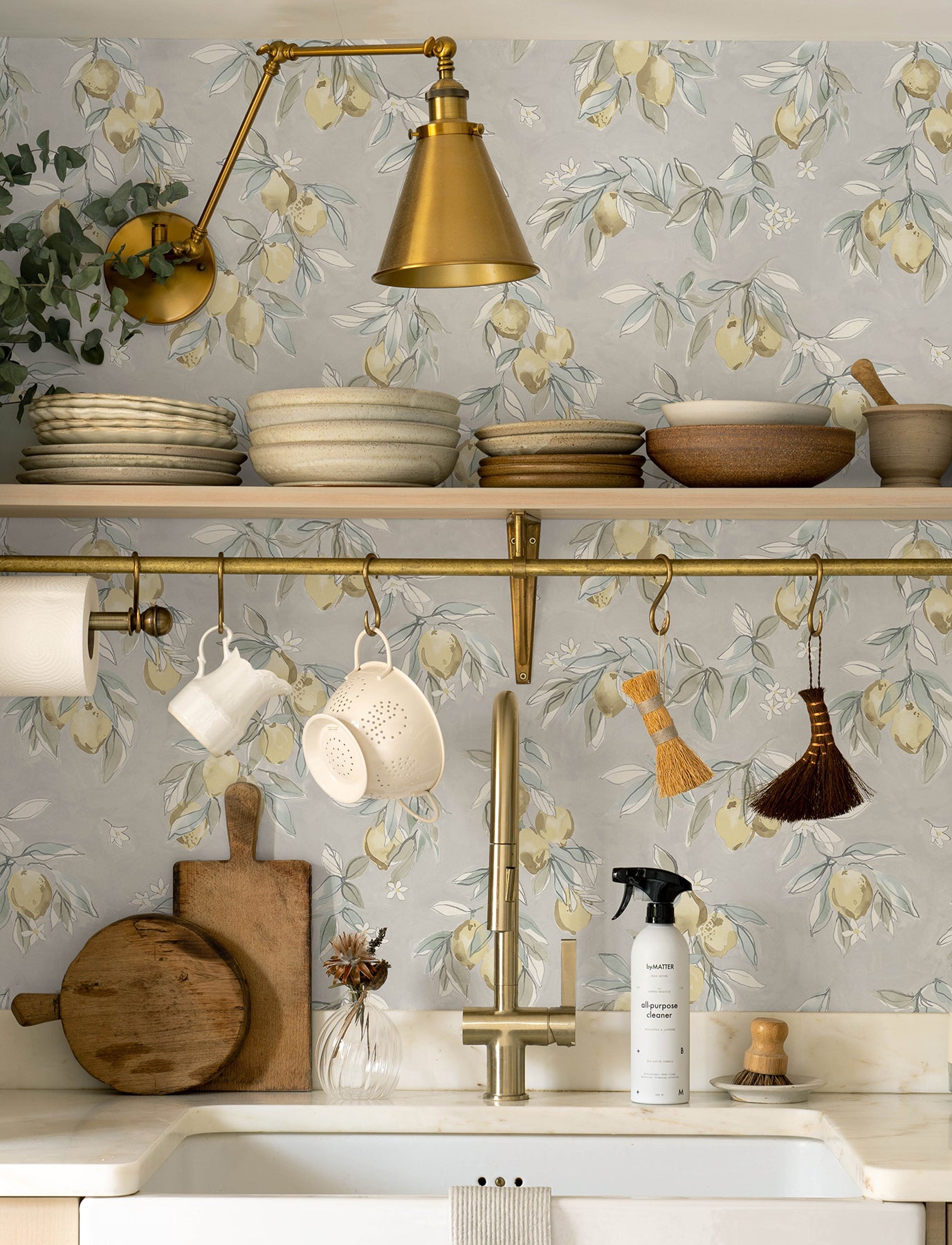 Lemonade Grey Citrus Wallpaper - Brewster Wallcovering