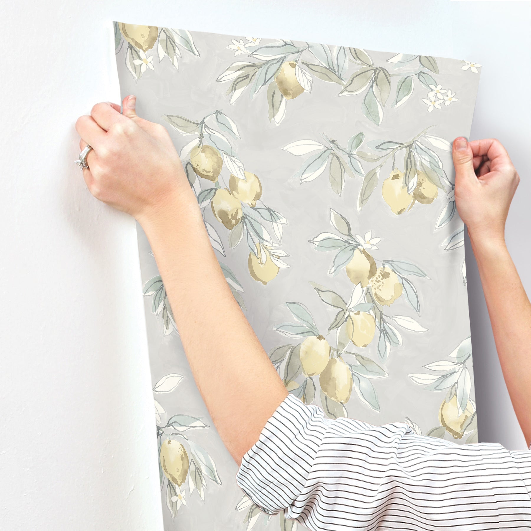 Lemonade Grey Citrus Wallpaper - Brewster Wallcovering